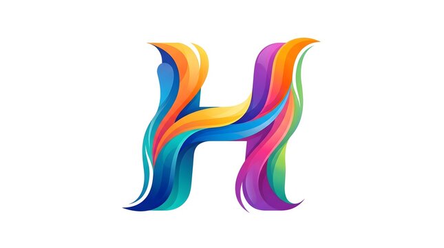 Color‑rich flowing H logo &ndash; sleek geometric H wrapped in layered teal, blue, yellow, pink and violet ribbons, combining structure and motion for tech startups, creative studios, lifestyle apps, poster