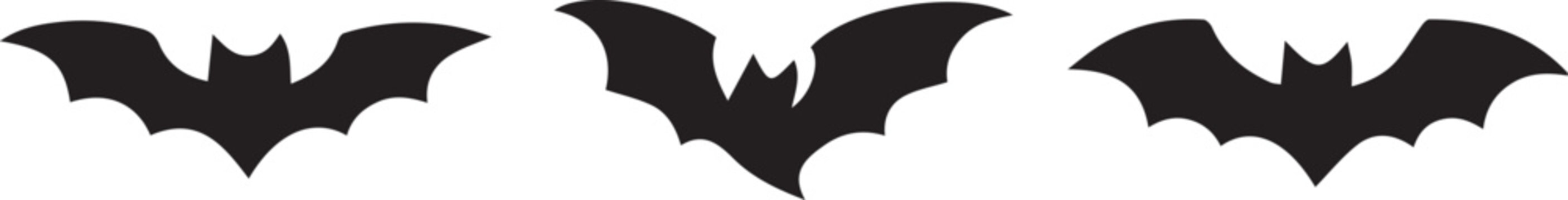 Three stylized black bat wing icons in a row Vector