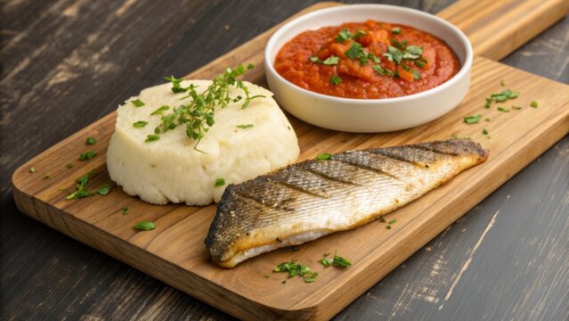 Delicious chambo dish served with maize porridge and spicy tomato sauce for a satisfying meal