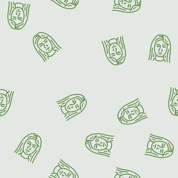 determination woman expression vector line seamless pattern determination woman expression sign illustration