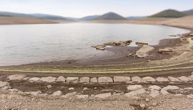 Reservoir with Low Water Level from Drought
