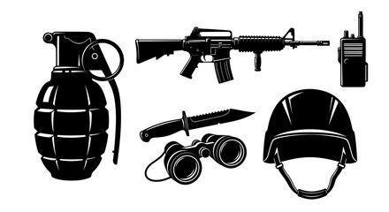 Military tactical gear and combat equipment icons set © Sesel