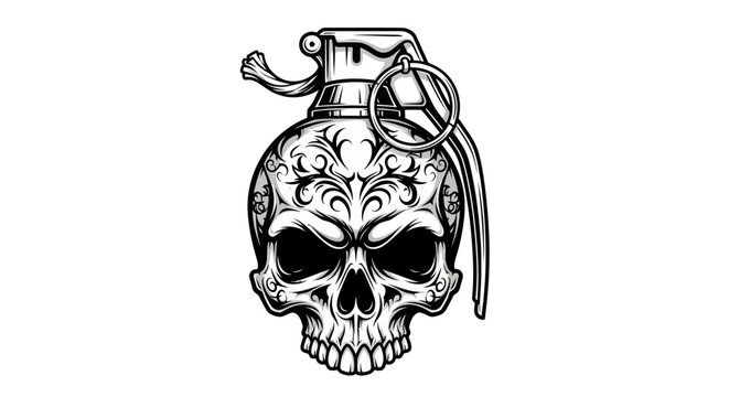 Ornamental skull hand grenade with safety pin and mechanical top