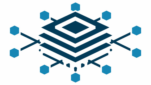 Blue isometric data stack icon.