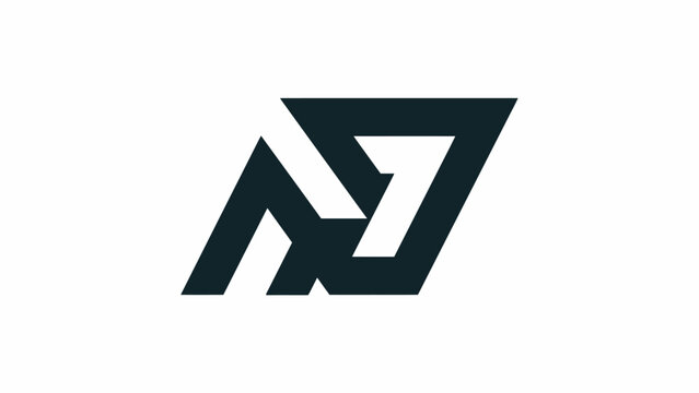 Black geometric monogram logo with angular lines.