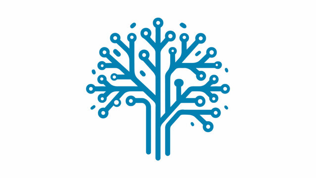 Blue digital circuit tree tech icon.