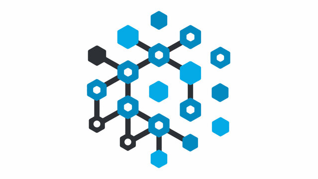 Blue hexagonal data cluster icon.