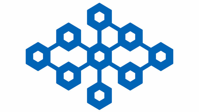 Blue honeycomb structure molecular node connection logo