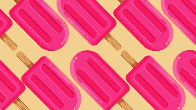 Colorful seamless pattern featuring bright pink popsicles on a warm pastel background. Perfect for summer, dessert, frozen treats, food promotions, seasonal themes