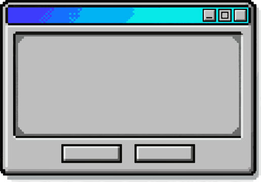 Retro pixel art operating system window with blue header interface computer software template technology eighties nineties application navigation platform