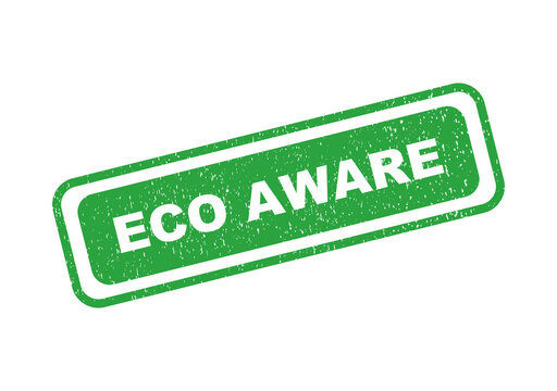 Green grunge rubber stamp design with eco aware text isolated
