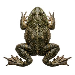 Fototapeta premium Top View of a Green Frog with Webbed Feet on White Background.