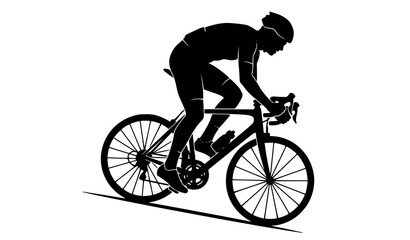 Fototapeta premium Dynamic silhouette of male road cyclist riding lightweight racing bicycle isolated on white background modern flat vector illustration for sports and fitness graphics
