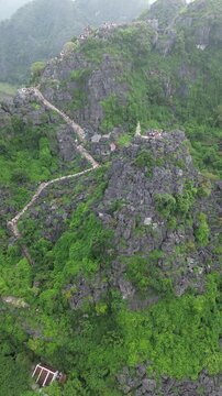 Vertical Aerial 4K Drone Footage Ninh Binh Vietnam Limestone Karst Rice Paddies