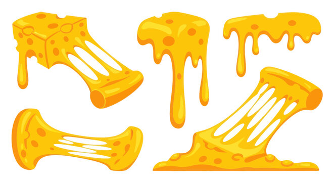 Melted yellow cheese pulls and drips collection