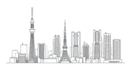 Obraz premium Tokyo city skyline with iconic skyscrapers and landmark towers