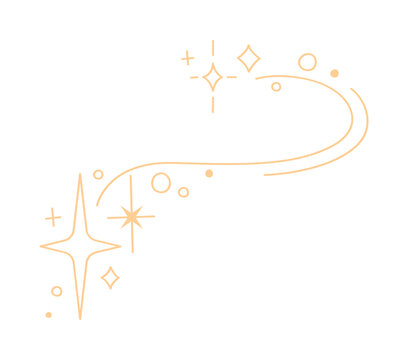 Golden star sparkle and twinkle, star burst and flash, blink glitters, starburst flash and shine celestial spark shape. Swirling trail element, magic shimmer. Asterisk icon for holiday celebration
