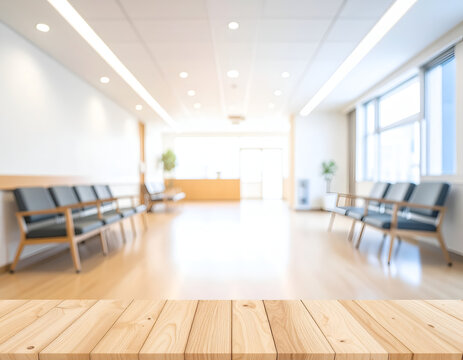 Modern Hospital Waiting Room with Natural Light and Seating.