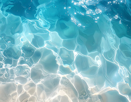 Crystal Clear Ocean Water Surface with Sun Reflections.