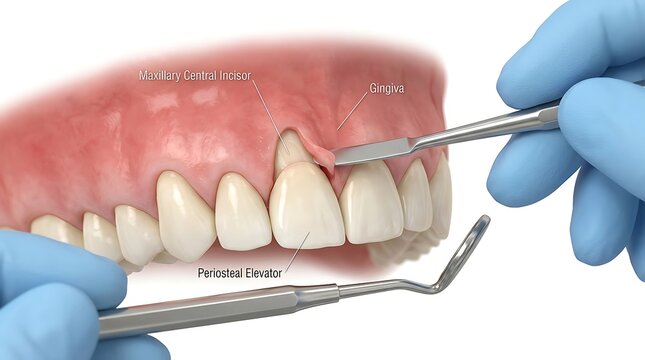 Dental professional performing a gingival recession surgical procedure