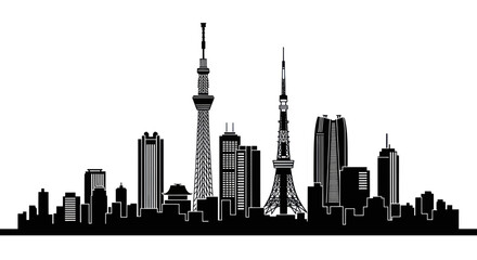 Modern tokyo city skyline silhouette featuring iconic towers © Teh