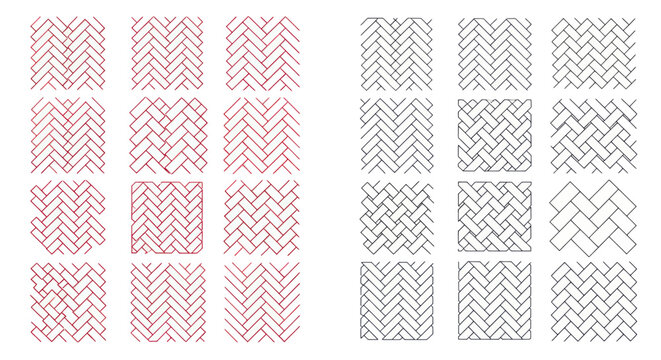 Collection of herringbone parquet and tile patterns for architecture