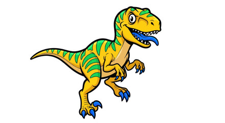 Fototapeta premium Vibrant cartoon dinosaur with green stripes and blue tongue