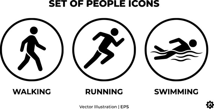 Set of people icons. Person walking, running, swimming. Vector illustration