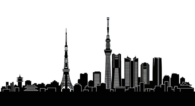 Tokyo skyline silhouette with famous towers and urban landmarks