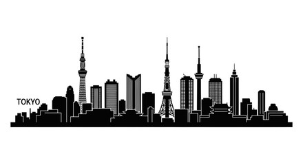 Obraz premium Tokyo skyline silhouette with famous city landmarks
