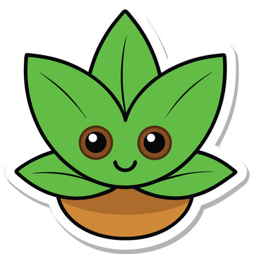 Cute green cartoon venus flytrap sticker with red eyes