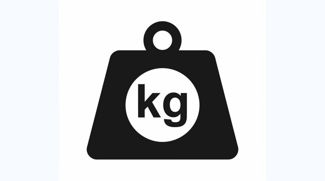 Black and white vector graphic illustration of a weight with kg symbol