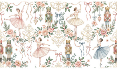Elegant Ballet and Nutcracker Watercolor Pattern © Ziten