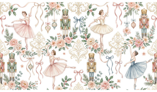 Elegant Ballet and Nutcracker Watercolor Pattern