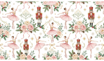 Watercolor Nutcracker and Ballerina Seamless Pattern © Ziten