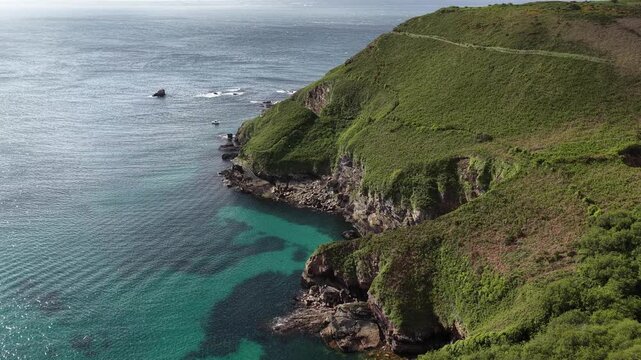 Cap de la Ch&egrave;vre Cape of the Goat Crozon peninsula in Brittany, France aerial nature coastline