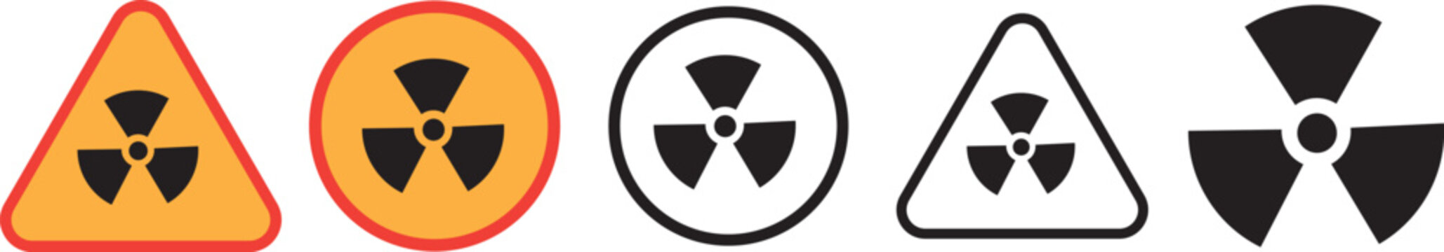 Set of Radiation Hazard Signs, Radioactive Warning Symbols, Round and Triangular Danger Alert Icons, Radiation Area Vector