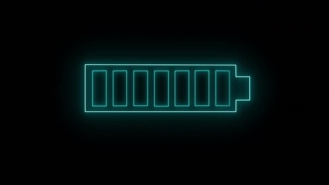 Side-On Blue Charging Battery Icon on Black Background. Use Add, Screen Overlay Blending Modes to Add to Your Videos. Perfect for technology, mobile apps, power supply, and green energy concepts. 4K.