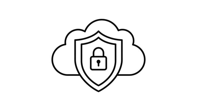 Cloud computing security icon with shield and padlock symbol.