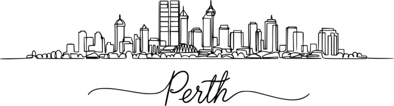 Perth Australia Skyline Continuous Line Art Vector