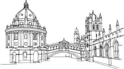 Obraz premium Oxford University Landmark Continuous Line Art Vector