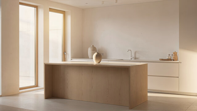 Minimal Light Kitchen Island in Modern Neutral Kitchen
