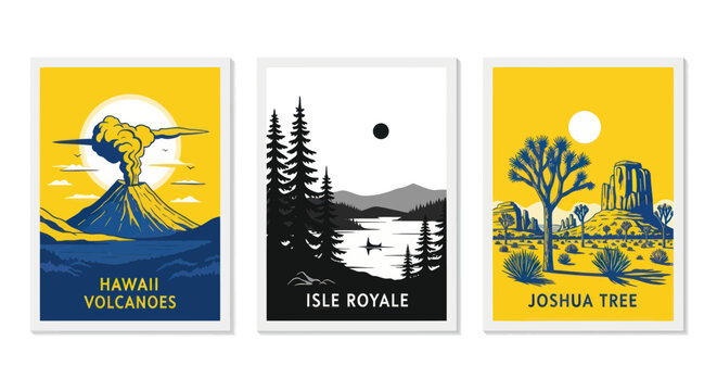 National park travel posters of hawaii isle royale and joshua tree