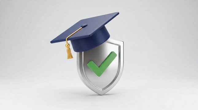 Graduation Cap on Shield with Check Mark - Education Security Concept
