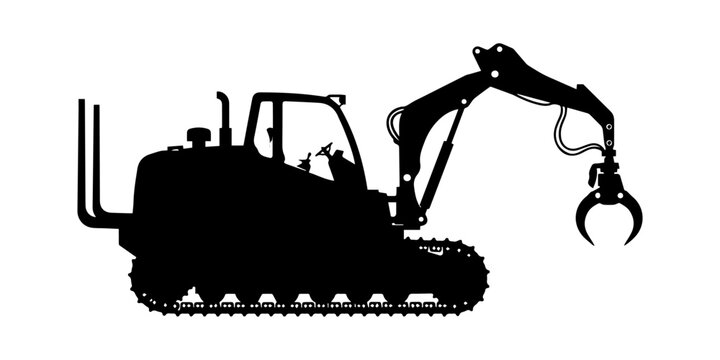 Boom lift and cherry picker silhouettes set, aerial work platform machines with operators in elevated working positions isolated on white background vector illustration, Cherry Picker Detailed 