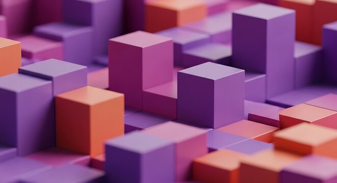 Abstract digital art with colorful, boxy structures of varying heights and hues, rendered in 3D