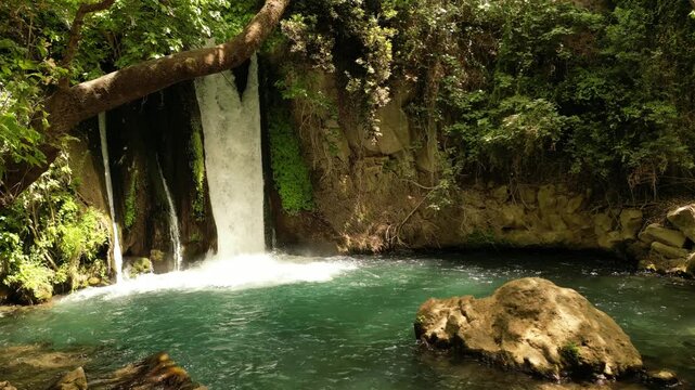 Waterfall and Natural Pool at Banias Nature Reserve Israel