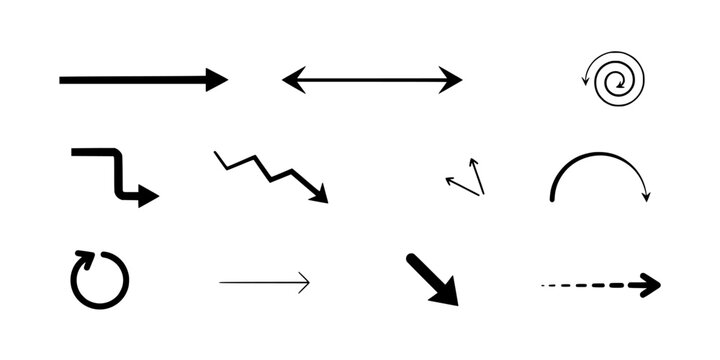 Arrow Symbols Set with Minimalist Vector Icons Showing Direction, Movement, and Communication in Infographic Style