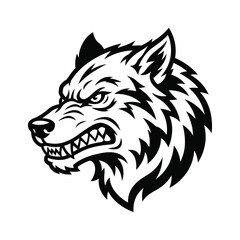 Obraz premium An angry wolf head illustration shows sharp teeth and furious expression