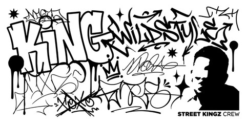 Graffiti Tags and Street Art with Wildstyle Lettering and a Silhouette of a Person Featuring Urban, Design, Illustration © MDRASEL